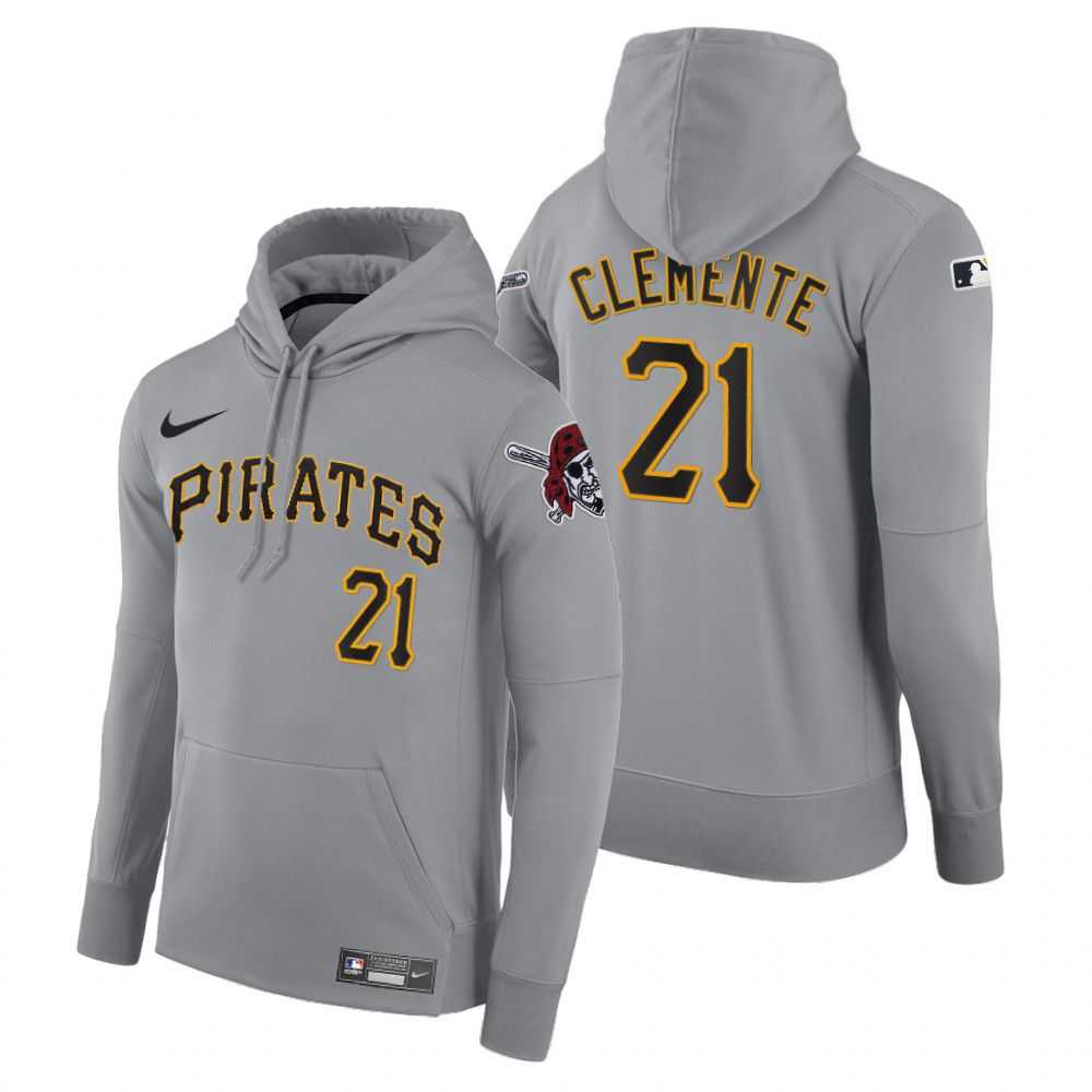 Men Pittsburgh Pirates 21 Clemente gray road hoodie 2021 MLB Nike Jerseys